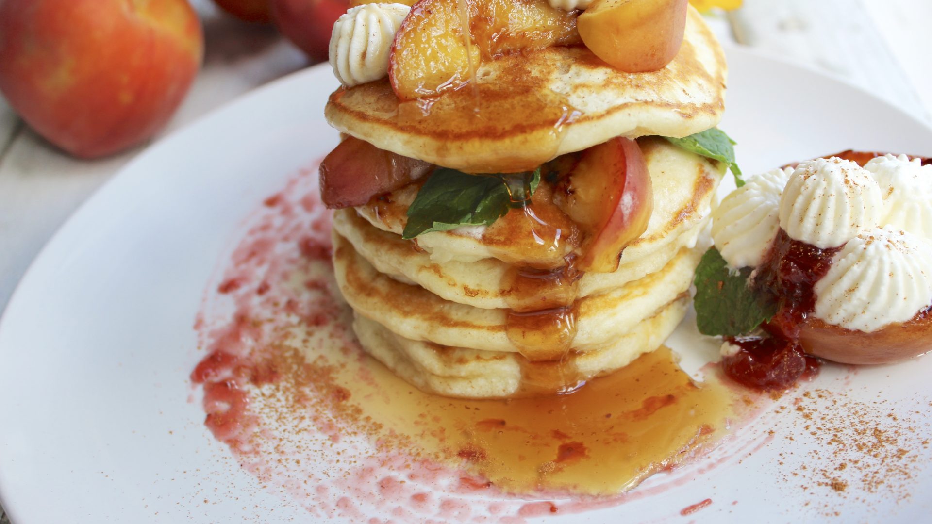 Fluffy Pancakes, with optional Grilled Summer Peaches