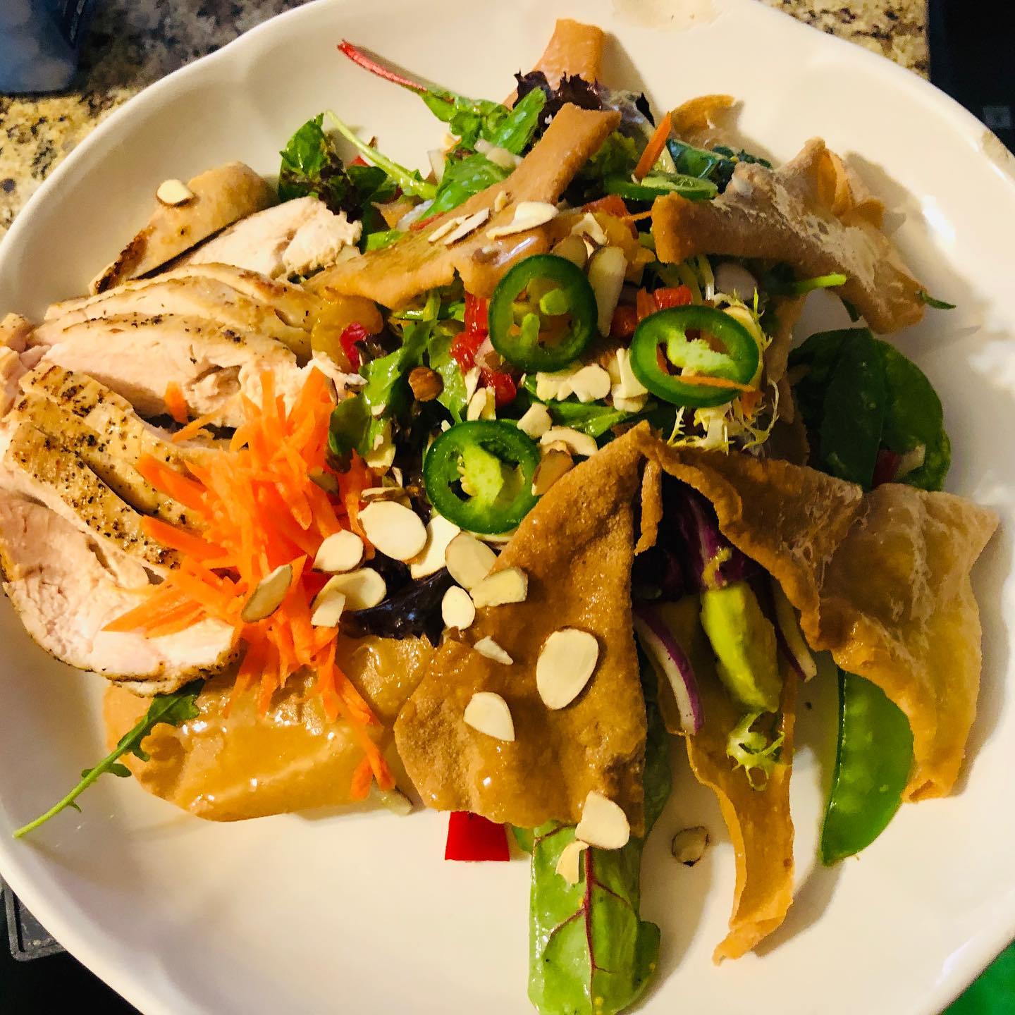 It's been a while since my last post. But really considering getting back into it. Soon enough I'm sure. Quickly snapped a pic of this Luau Chicken Salad I made last night with crunchy honey wontons. Absolutely delicious. Hope everyone is well. Have been missing you guys!#dinner #chicken #salad #winnipegeats #wpgeats #winnipeg #healthyfood #healthylifestyle #healthyliving #farmtotable #farmtofork #forkyeah #cooking #food #foodporn #instafood #homemade #foodphotography #recipe #lunch