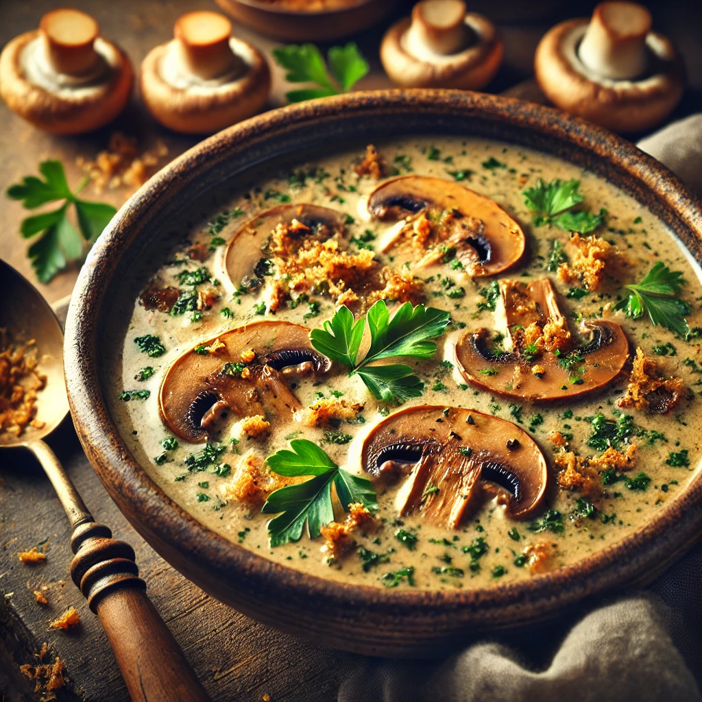 Herbed Mushroom Soup with Optional Crunchy Panko Topping