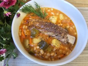 Rassolnik: Russian Comfort in a Bowl (Russian Meat, Barley and Pickle Soup)