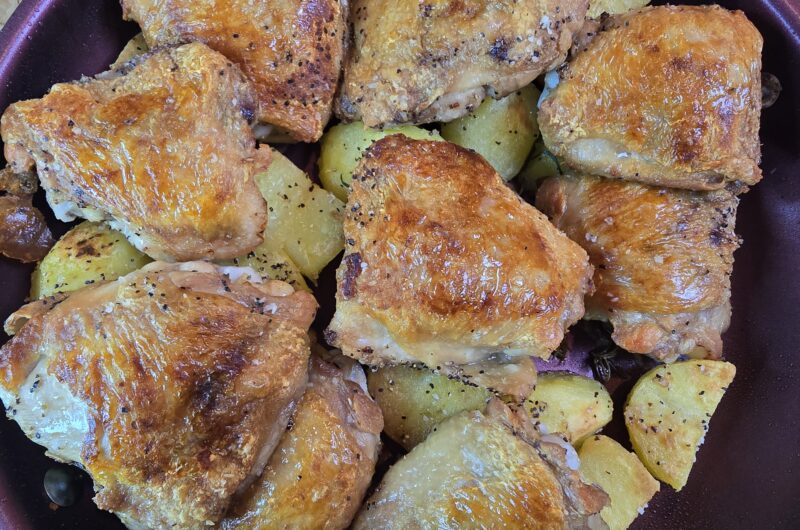 Crispy Chicken Thighs with Golden Potatoes